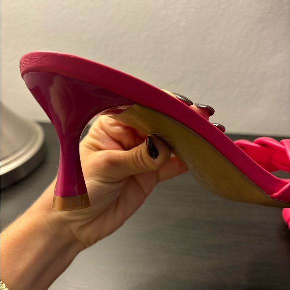 INC Hot Pink Braided Mule Sandals | Size 7.5 | Square Toe Kitten Heels - Picture 11 of 12